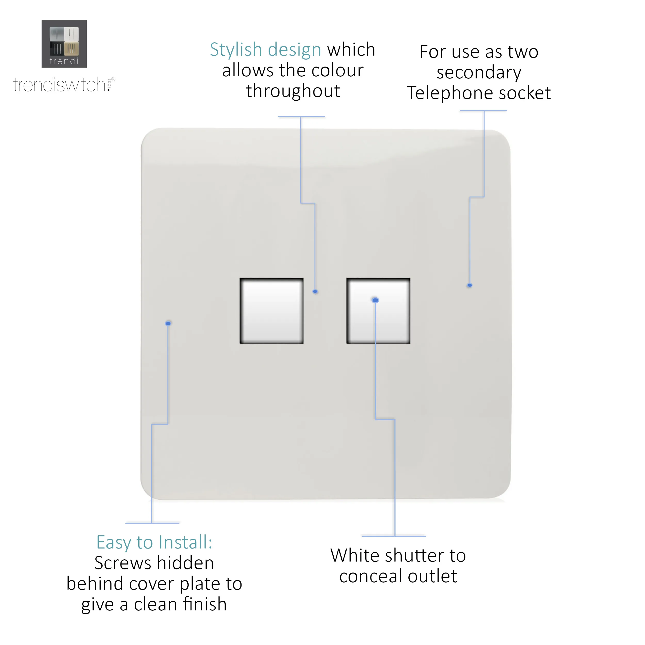 Twin PC Ethernet Cat 5/6 Data Outlet Ice White ART-2PCWH  Trendi Ice White